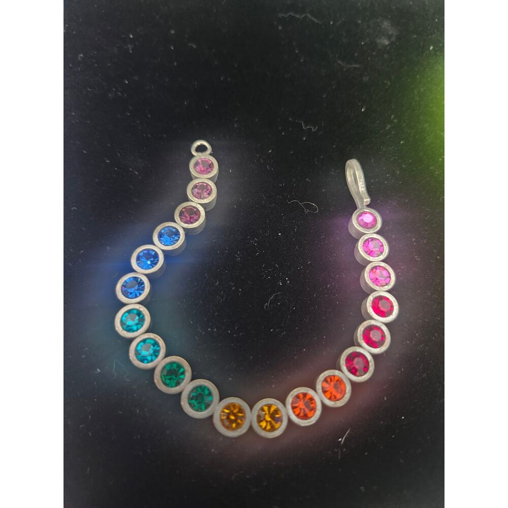 Patricia Locke Bracelet Silver Plated Multicolor Crystal Tennis Womens 6.5 Inch